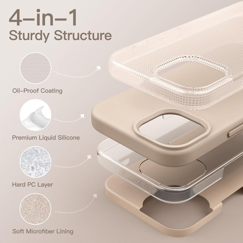 JETech Silicone Case for iPhone 13 Pro 6.1-Inch, Silky-Soft Touch Full-Body Protective Phone Case, Shockproof Cover with Microfiber Lining (Beige)