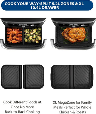 Air Fryer Liners Silicone for Ninja AF500UK, Premium 10cm High Reusable Silicone Liner for Ninja Foodi Flexdrawer AF500UK 10.4L,COSORI Dual TwinFry 10L Air Fryer Liner (3PCS, Black)