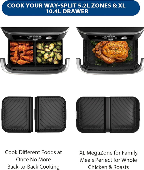 Air Fryer Liners Silicone for Ninja AF500UK, Premium 10cm High Reusable Silicone Liner for Ninja Foodi Flexdrawer AF500UK 10.4L,COSORI Dual TwinFry 10L Air Fryer Liner (3PCS, Black)