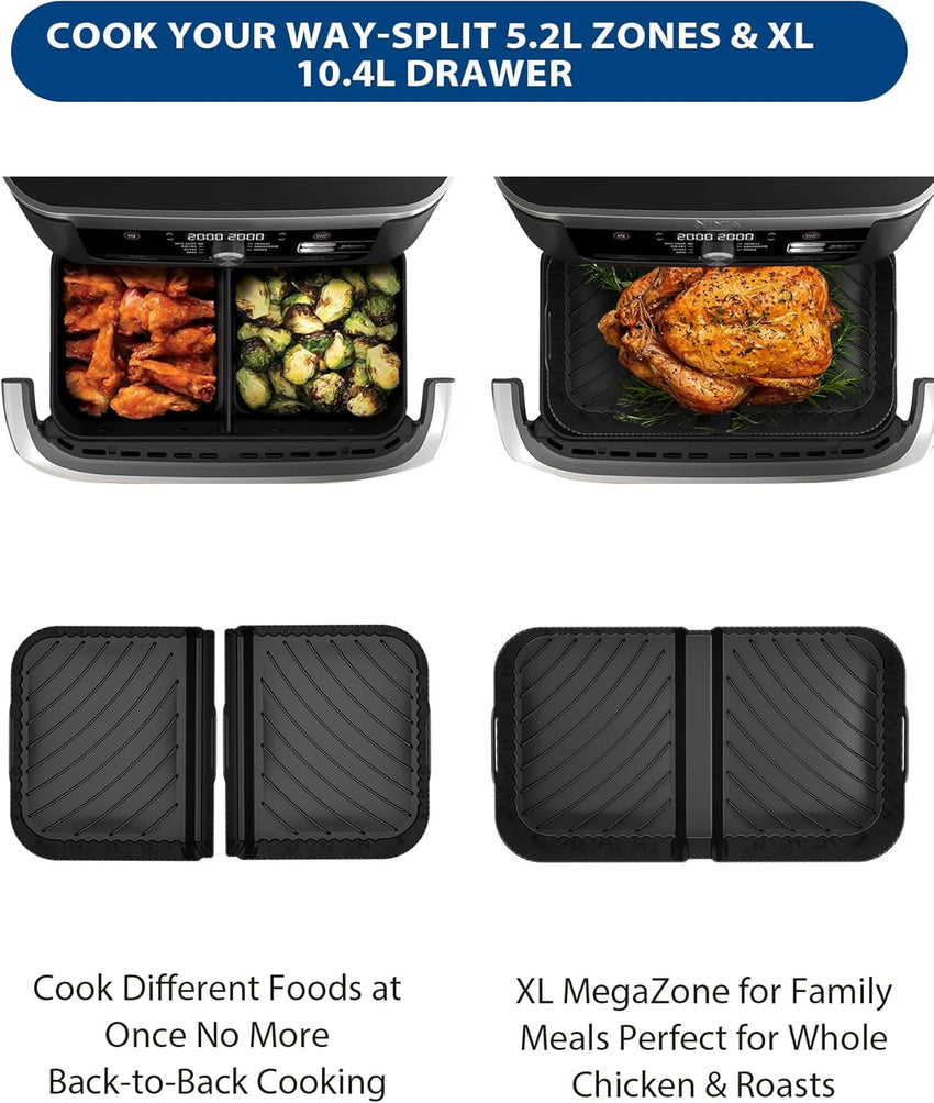 Air Fryer Liners Silicone for Ninja AF500UK, Premium 10cm High Reusable Silicone Liner for Ninja Foodi Flexdrawer AF500UK 10.4L,COSORI Dual TwinFry 10L Air Fryer Liner (3PCS, Black)