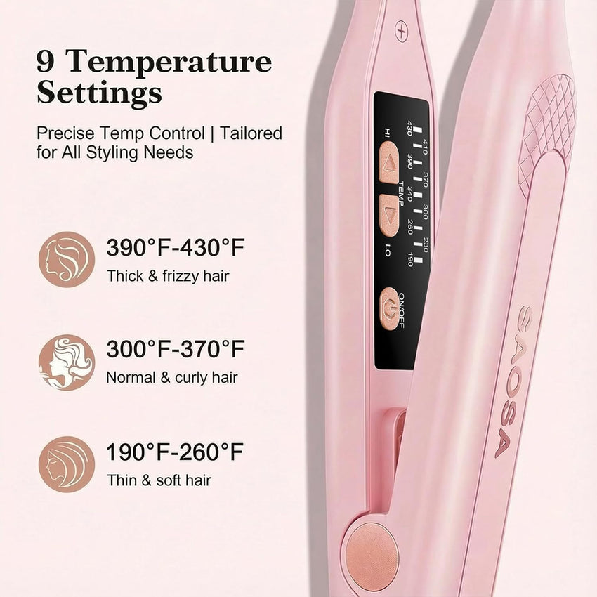 SAOSA Pencil 0.3 Inch Hair Straighteners, Small Straightener and Curler 2 in 1, Thin Ceramic Floating Plate Flat Iron for Women Short Hair, Pixie Cut and Bangs, Auto Shut Off(Rose Gold)