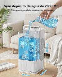 Personal Evaporative Air Cooler Fan 2000ml 120Â° Oscillation 7 RGB Modes Timer - Portable