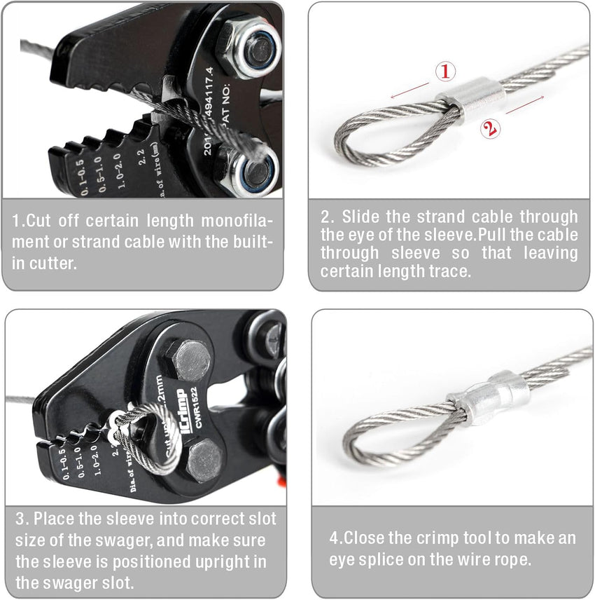 Wire Rope Crimper Built-in Cutter 0.1-2.2mm