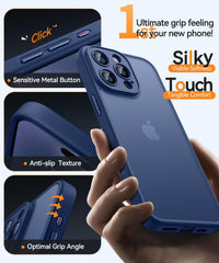 CANSHN Matte for iPhone 16 Pro Case, Upgraded [Full Camera Protection] [Translucent Matte] Shockproof Protective Phone Case for iPhone 16 Pro 6.3" - Deep Blue