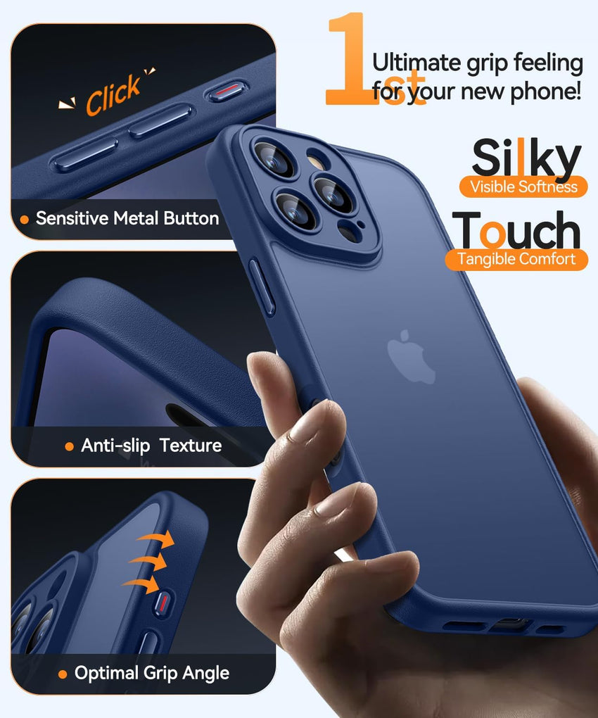 CANSHN Matte for iPhone 16 Pro Case, Upgraded [Full Camera Protection] [Translucent Matte] Shockproof Protective Phone Case for iPhone 16 Pro 6.3" - Deep Blue