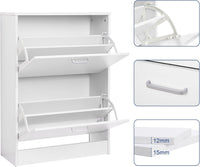 VASAGLE Shoe Cabinet 2 Flip Doors Adjustable Divider for 12 Pairs Narrow Entrance Ã¢ÂÂ White