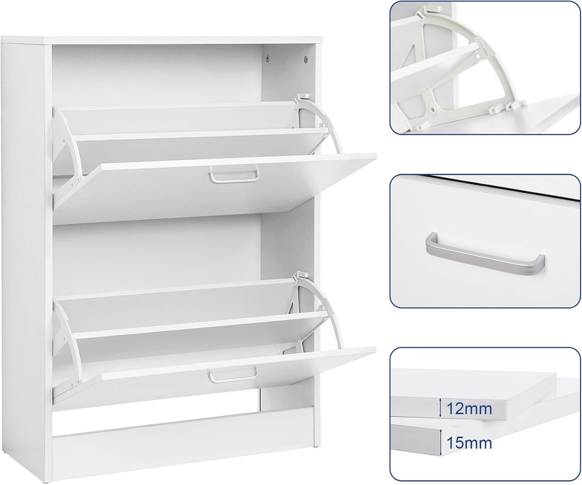 VASAGLE Shoe Cabinet 2 Flip Doors Adjustable Divider for 12 Pairs Narrow Entrance Ã¢ÂÂ White