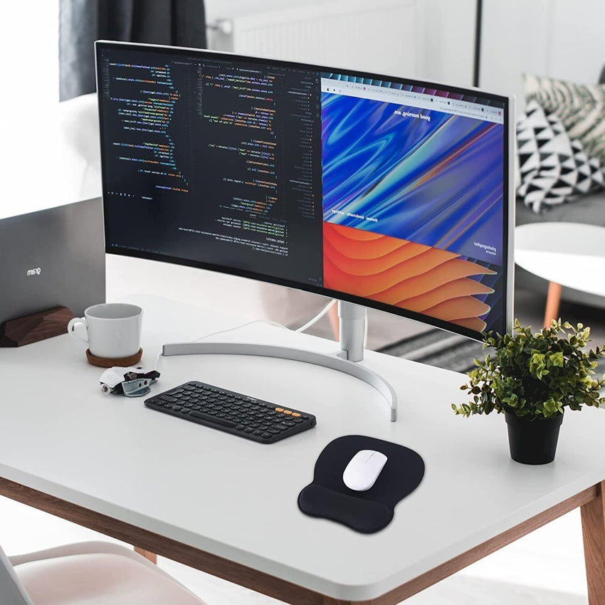EooCoo Ergonomic Mouse Pad with Wrist Rest, Memory Foam Support Mousepad | Non-Slip Base for Computer, Cafe, Home & Office, 9.64 x 8.26 in Office Desk Accessories, Carpal Tunnel Relief