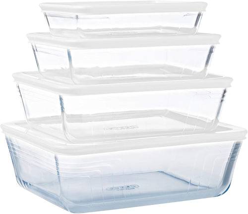 PyrexÂ® Cook & Freeze Set of 4 Glass Dishes with Airtight Lids (0.8 L, 1.5 L, 2.6 L, 4 L) - Special Freezing - BPA Free