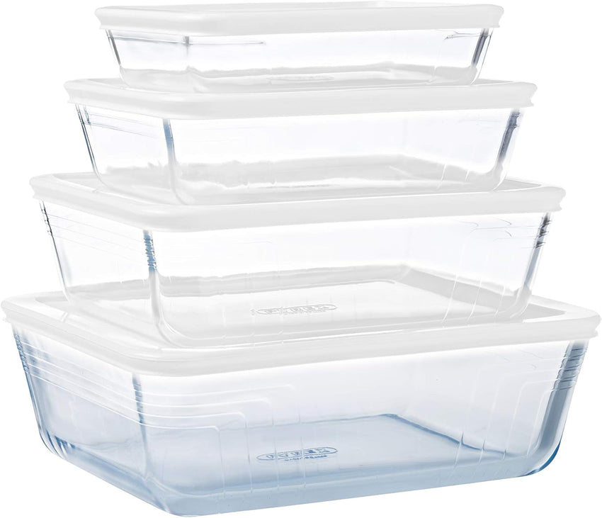 PyrexÂ® Cook & Freeze Set of 4 Glass Dishes with Airtight Lids (0.8 L, 1.5 L, 2.6 L, 4 L) - Special Freezing - BPA Free