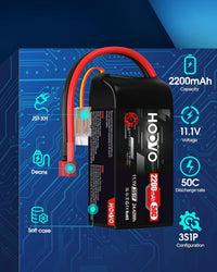 LiPo Battery 2200mAh 11.1V 50C SoftCase 3S for RC Vehicles (2 Pack) T-Plug