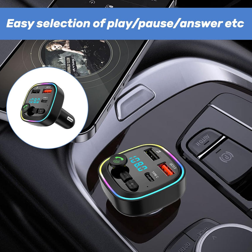 Car Bluetooth Transmitter,5.3 FM Bluetooth Car Adapter,PD 20W & QC 3.0 Fast Charging,FM Bluetooth Transmitter Car Dual Usb+1 Type-C,Hands Free Calling FM Transmitter Bluetooth Car,Supports USB/TF/SD