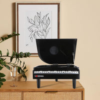 VOSTERIO Bluetooth Record Player with Built-in Speakers, Modern 3-Speed Turntable with USB Playback and Vinyl Recording, Vinyl Player in Piano Design- Black