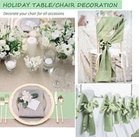 QeeFop Pack of 50 Sage Green Satin Sashes Wedding Chair Bow, Elastic Chair Sashes for Wedding Decoration, Birthday, Banquet, Party, Chair Decoration (Sage Green)