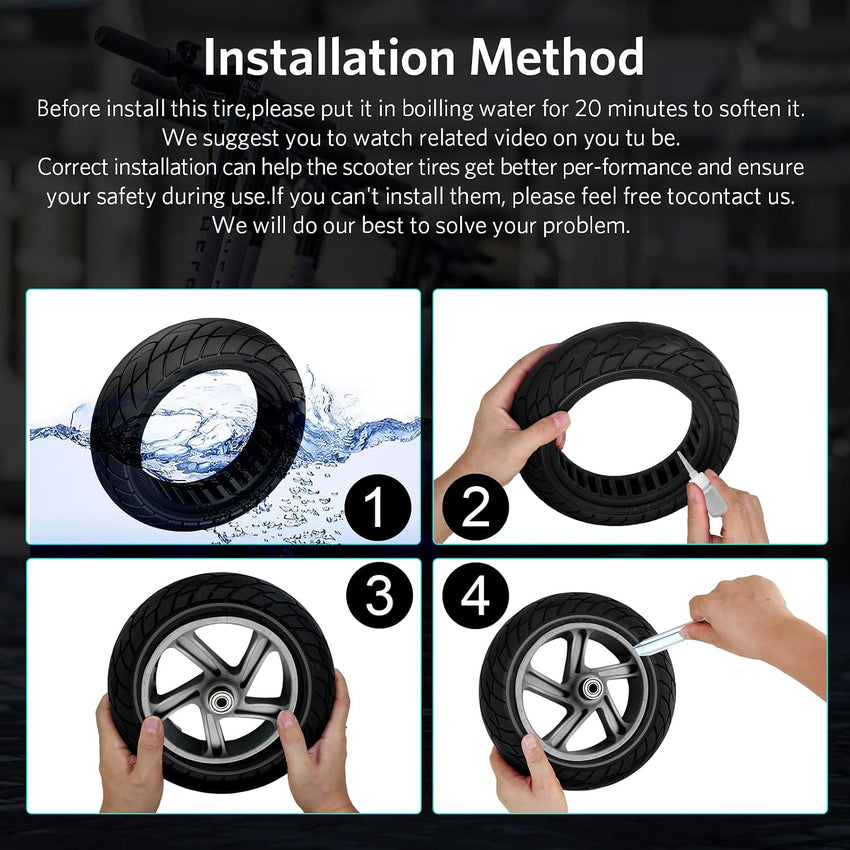 Solid Scooter Tyres 10x2.5 Puncture-Proof 2 Pack Compatible Ninebot Max G30/G30LP Black 10x2.5