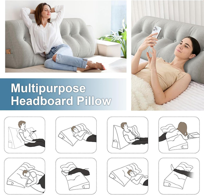Triangular Bed Backrest Pillow Wedge Lumbar Support Removable Cover â Large