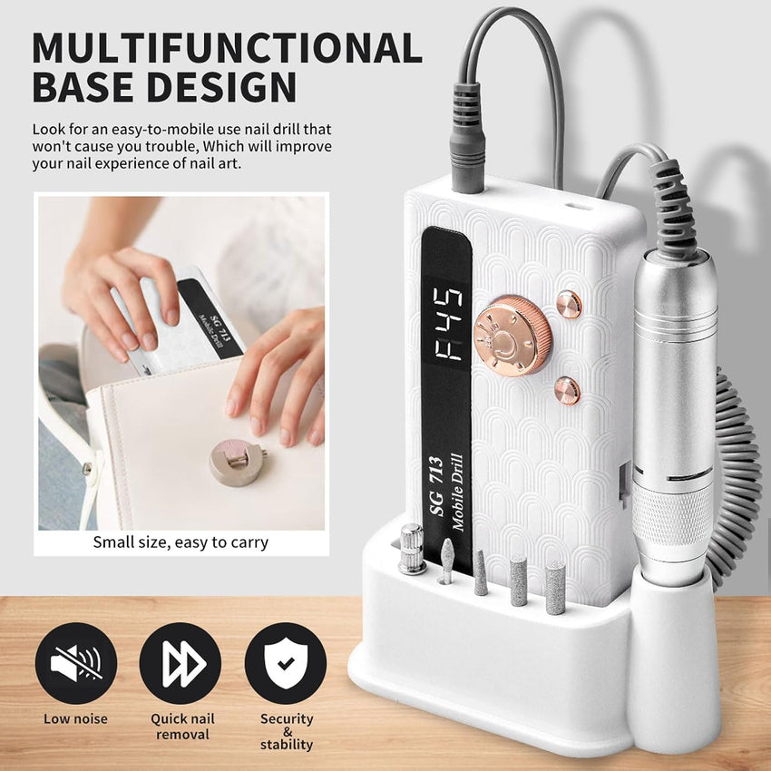 Professional Electric Nail Drill 45,000RPM Portable with 13 Bits 56 Bands LED Screen â White