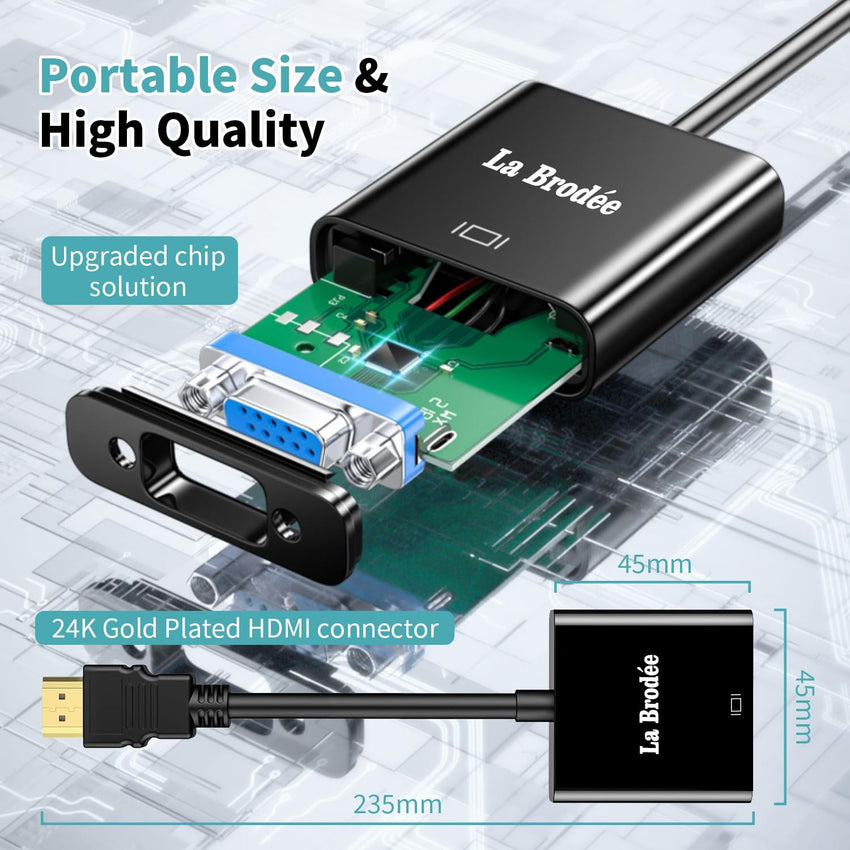 HD to VGA, 1080PHD to VGA Adapter Male to Female Gold-Plated Adapter for Computer, Laptop, PC, Monitor, HDTV, Digital to Analog Converter Cable for Xbox 360, PS3, TV Box to Projector Displayer (Black)