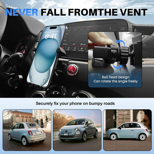 KUNGKIC For FIAT 500 2008-2023 Abarth 595 2012-2023 Car Phone Holder Adjustable Car Phone Holder Accessories Interior 360°Rotation Zinc Alloy ABS