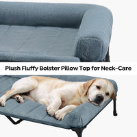 Veehoo Elevated Dog Bed with Removable Bolster, Fluffy Raised Dog Bed off Ground Elevated Dog Bed Portable Raised Pet Cot with Cushion, No-Slip Feet Indoor Outdoor, Haze Blue 125 x 83 x 23 cm