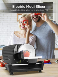 Meat Slicer with 2 * 19cm Blade, Electric Meat Slicer Machine for Home Use 200W, FOHERE Deli Food Slicer, 0-15mm Adjustable Thickness for Cheese, Bread, Include Safety Food Pusher, Silver