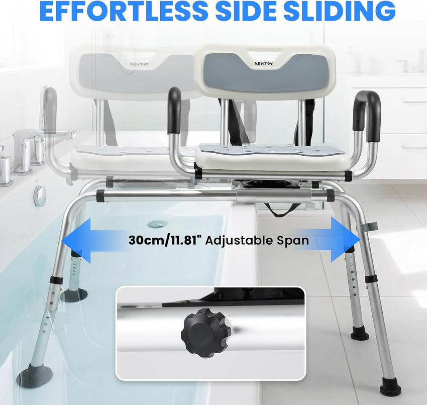 Sliding Bathtub Transfer Bench 360ÃÂ° Rotating Shower Chair Height Adjustable
