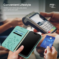 Anshow for iPhone 17 Air Case Wallet with Wrist Strap, Flip Leather Case with Cards Holder Phone Case with Kickstand Cover for iPhone 17 Air, Green