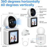 Two-Way Video/Audio Indoor Camera, Pet Dog Cameras with App, 2K Home Security Camera with Pan Tilt, Night Vision, One-Button Call, Motion Detection, Human/Sound/Crying Detection, Cloud & SD