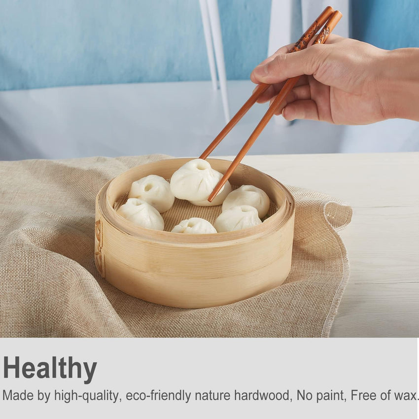 Reusable Wooden Chopsticks 2-Pair with Holder Panda Design Traditional Gift Set Natural