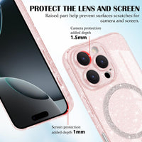 Newseego Magnetic Phone Case for iPhone 16 Pro [Compatible with Magsafe], Clear Shiny Glitter Girls Women Screen Camera Shockproof Protection Bumper Dustproof Cover for iPhone 16 Pro-Pink