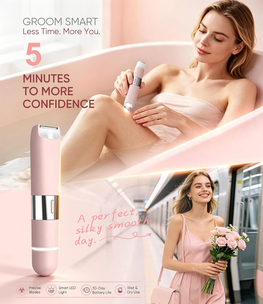 Bikini Trimmer 2-in-1 Dual-Head Electric Shaver USB-C Rechargeable Travel Lock