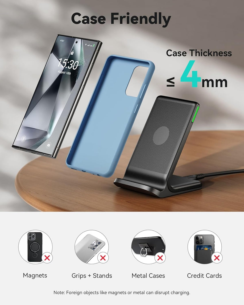 INIU Wireless Charger 2-Pack, 15W Fast Wireless Charger Stand with Sleep-friendly Adaptive Light Compatible with iPhone 17 16 15 14 13 12 Pro Max Samsung Galaxy S23 S22 S21 Google etc