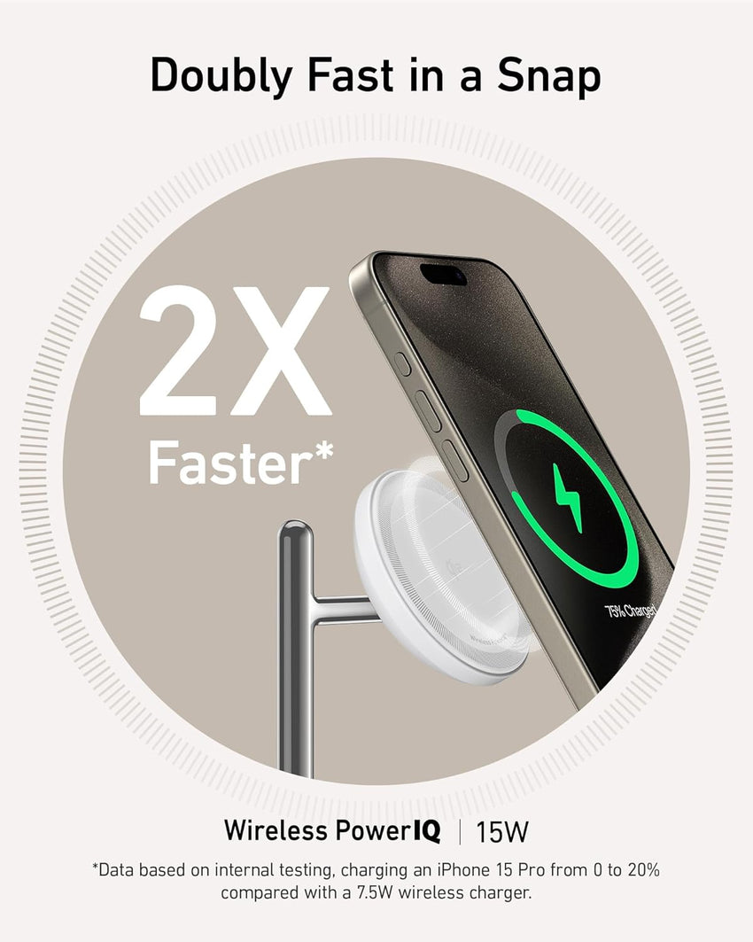 Anker 3-in-1 Wireless Charging Station, MagSafe Charger Compatible, Qi2 Certified 15W Wireless Stand, For iPhone 15/14 Series, AirPods Pro, Apple Watch Ultra (USB C Charger and Cable Included)