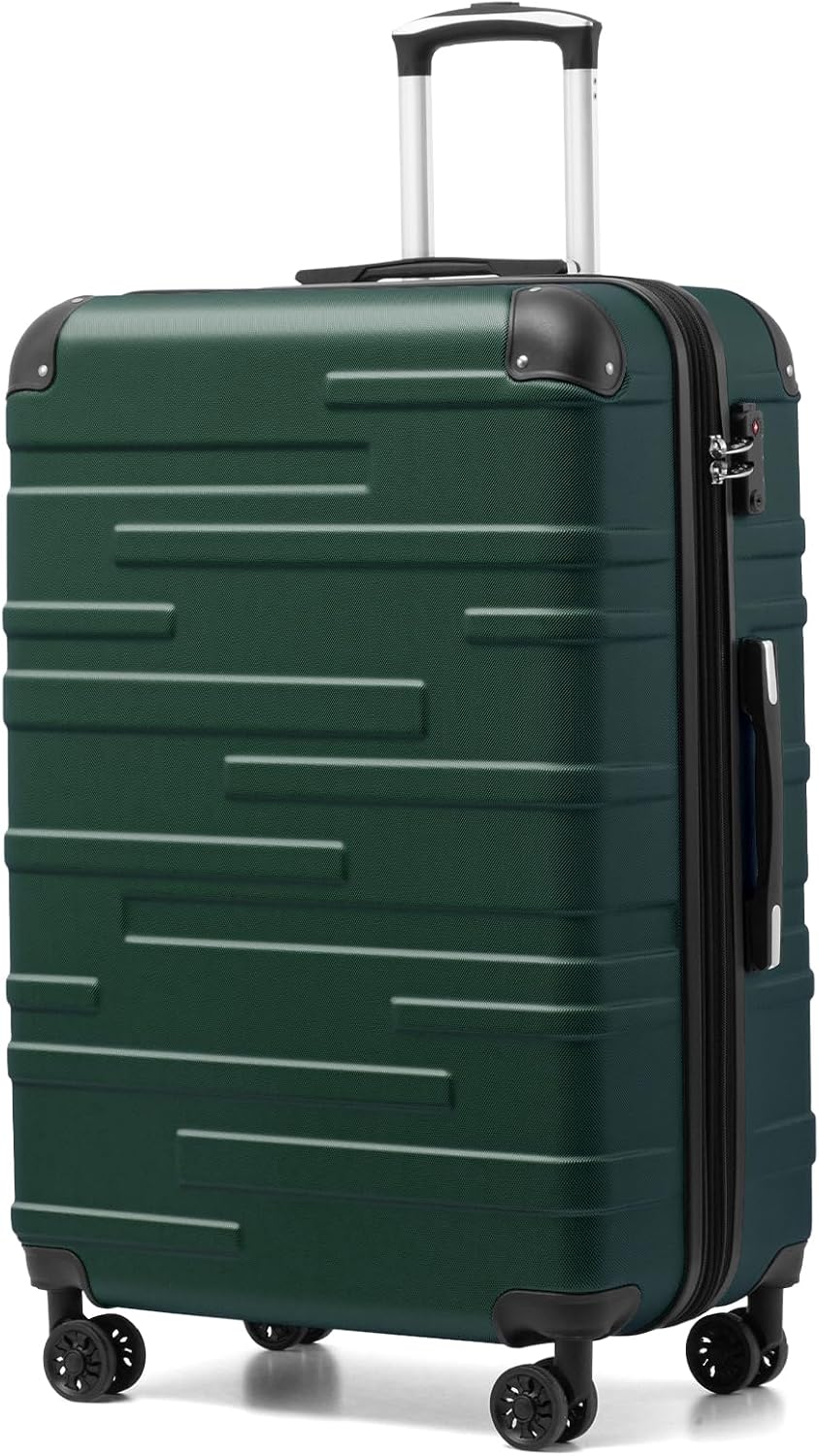 COOLIFE Hard Shell Suitcase with TSA Lock and 4 Spinner Wheels Lightweight Durable (Dark Green, L(77cm 93L))