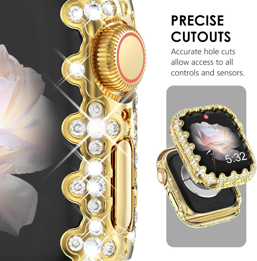Fullife Bling Cases Compatible with Apple Watch 40mm Series 6/5/4/SE(2025-2020) Without Screen Protector for Women,Overall Protective Case Diamond Cover for iWatch 40mm,Gold