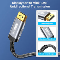 LDLrui DisplayPort to Mini HDMI Cable 1.5m [Bend Resistant, High-Speed] Supports 3840x2160/4K@60Hz, 2K@120Hz Video UHD for Desktop, Laptop, Portable Monitor,AMD, NVIDIA, ARZOPA, Projector,Mini PC