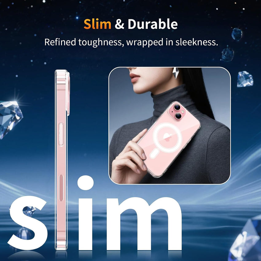 YNMEacc 5 in 1 Magnetic for iPhone 15 Case with 2X Screen Protector + 2 Lens Protector, [Compatible with MagSafe] Slim Soft TPU Silicone Shockproof Anti-Scratch Phone Cover - Clear