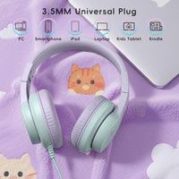 Candy Bila Kids Headphones, Wired Headphones for Kids Over Ear with Microphone, 85/94dB Volume Limiter Headphone for Girls Boys, Foldable Headphone for Learning & Entertainment,Gradient Purple