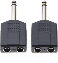 Keple 6.35mm Mono Jack Plug to 2 x Twin 6.35mm Mono Jack Socket Splitter Adapter Dual Mono 1/4 Y Adaptor, Pack of 2