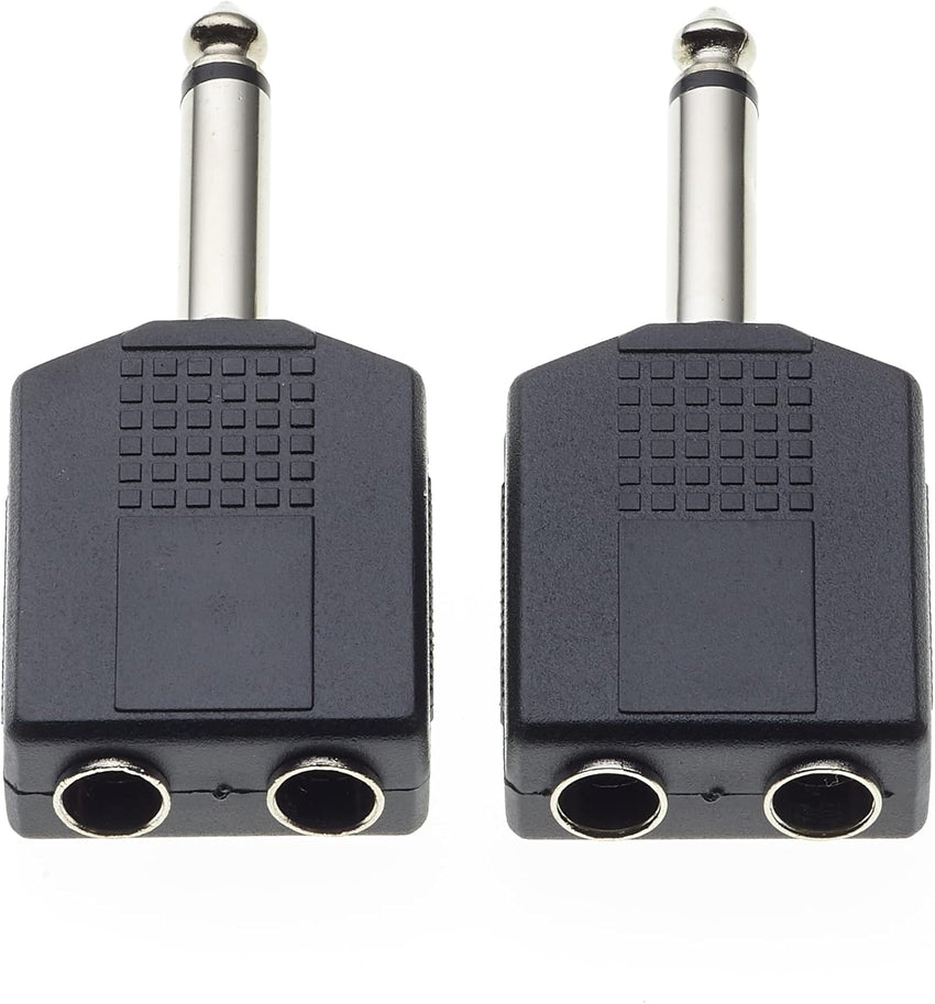 Keple 6.35mm Mono Jack Plug to 2 x Twin 6.35mm Mono Jack Socket Splitter Adapter Dual Mono 1/4 Y Adaptor, Pack of 2