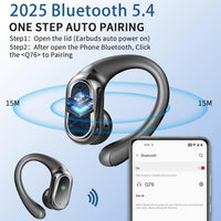 Wireless Earbuds, Bluetooth 5.4 Headphones Sport with 4 ENC Noise Cancelling Mic, 50H Wireless Headphones with Earhooks HiFi Stereo Deep Bass, IP7 Waterproof Bluetooth Earphones for Sport/Gym black