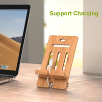 Pezin & Hulin Bamboo Cell Phone Tablet Stand-Natural Bamboo | Wooden Smart Phone Desktop Charging Dock Holder Compatible with Pad, All Android Cellphone, Tablet - 1 Pack
