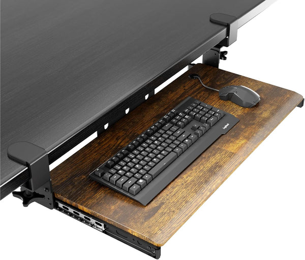 Keyboard Tray Under Desk Pull Out with Extra Sturdy C Clamp Mount System, 693.42 (825.5 mm Including Clamps) x 279.4 mm Slide-Out Platform Computer Drawer for Typing Vintage AX01WG02