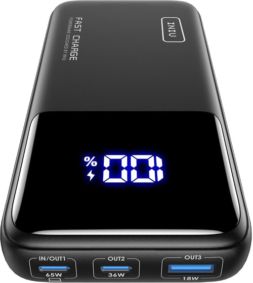 INIU Power Bank, 65W 20000mAh Fast Charging Portable Charger for Laptops and Phones with USB C Input & Output for iPhone 16 15 14 13 12 Pro Max Samsung S23 Ultra iPad Tablet Steam Deck etc