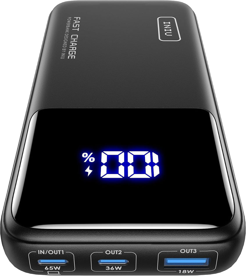 INIU Power Bank, 65W 20000mAh Fast Charging Portable Charger for Laptops and Phones with USB C Input & Output for iPhone 16 15 14 13 12 Pro Max Samsung S23 Ultra iPad Tablet Steam Deck etc