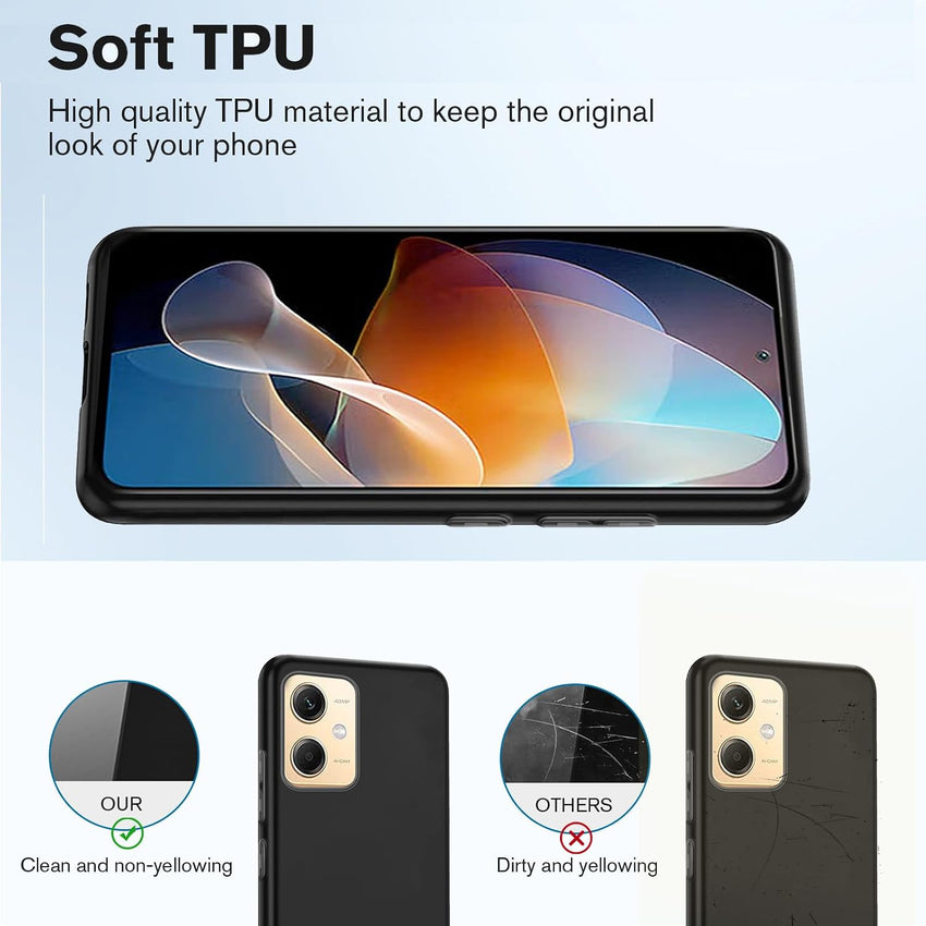 [4 in 1] Case Compatible with Redmi Note 12 5G Cover with 3 Pack Tempered Glass Screen Protector for Redmi Note 12 5G, Slim Fit Soft TPU Shockproof Anti-Scratch Phone Case Cover - Black