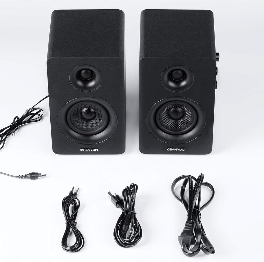 Sanyun SW208 3" Active Bluetooth 5.0 Bookshelf Speakers - 60W Carbon Fiber Speaker Unit - Built-in 24bit DAC - Dynamic 3D Surround Sound - 2.0 Computer PC Monitor Gaming Speakers (Pair, Black)