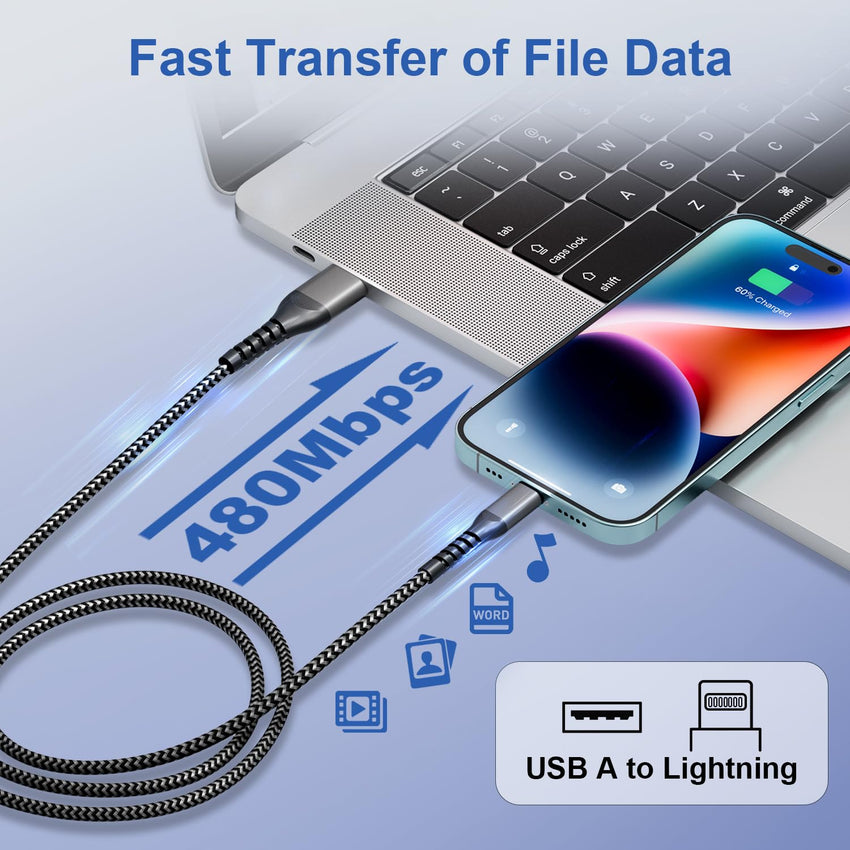 USB to Lightning MFi Certified Charger Cable 1m 2-pack Fast Charge â White