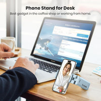Klearlook 4 in 1 Adjustable Phone Stand - 360 Rotation Handsfree Viewing Flight Phone Holder, Foldable Travel Essentials, Accessory for Home/Office - Blue