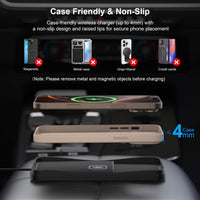 Wireless Car Charging Pad, Polmxs 15W Fast Wireless Car Charger Pad Non Slip Charging Mat 30cm Cable with 70cm Extension Cable Compatible with iPhone 17/16/15/14/13/12/11, Samsung, Google